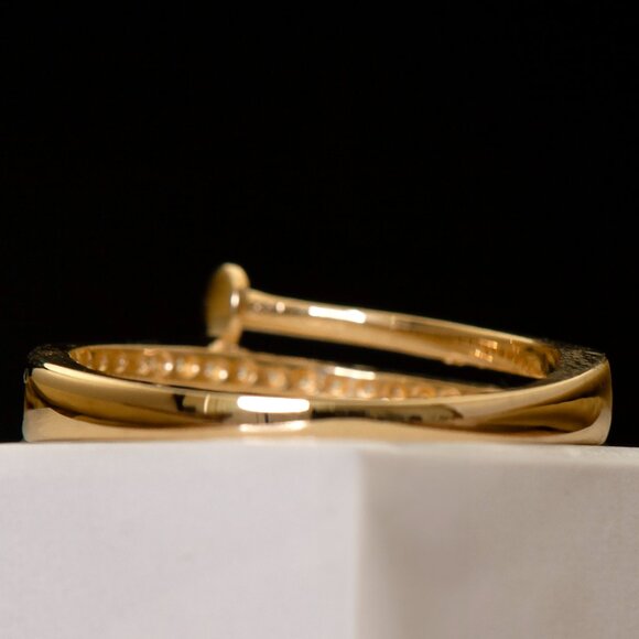 10K Yellow Gold Nail Ring, Dainty CZ Pave Ring, Size 7 - Picture 4 of 13